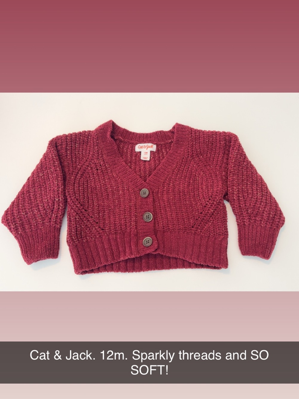 Cat & Jack Sparkle Knit Cardigan - Berry